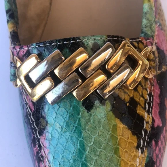 Amalfi Multicolor Snake Print Loafers with Gold Accent - Picture 7 of 16
